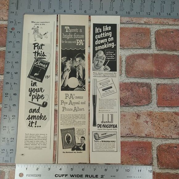 1950 Pipe Smoking Tobacciana Mixed Lot of 3 Original Vtg PRINT ADs Ephemera - Picture 3 of 9